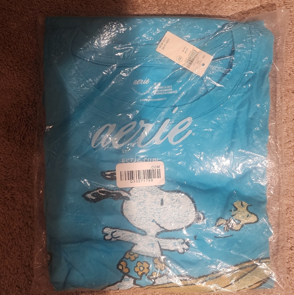 NWT Aerie Turquoise Snoopy "Made For Waves" Graphic Tee, Size M